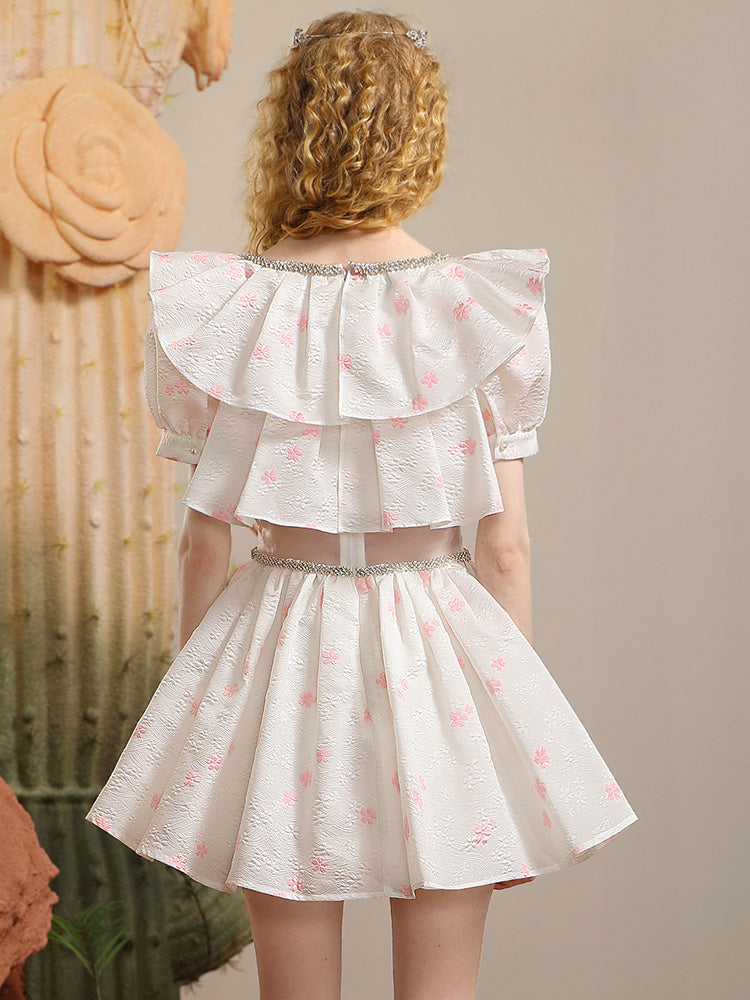 Lace Big-Collar Embroidery Frill Ribbon Sweet ONE-PIECE