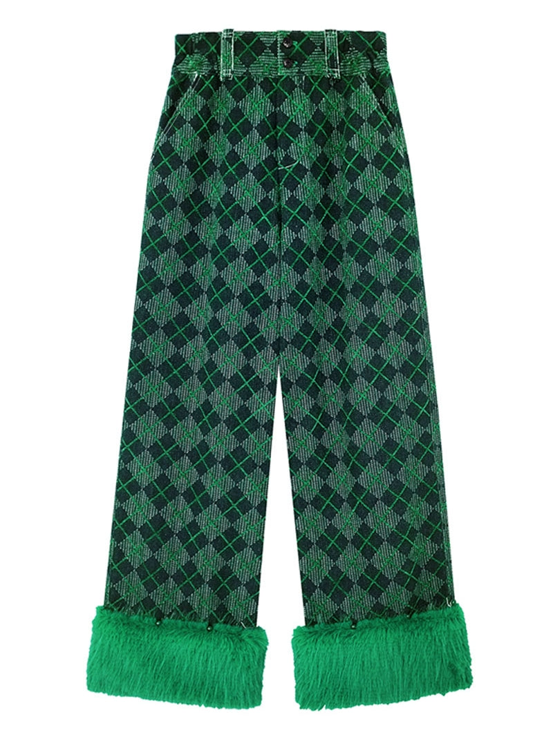 Boa Argyle Casual Wide-Pants