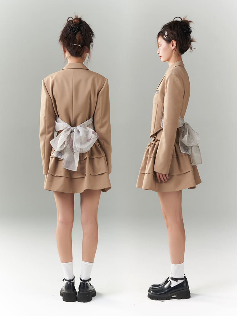 Back-Ribbon 2WAY NICHI FRILL TIERED JACKET &amp; SKIRT