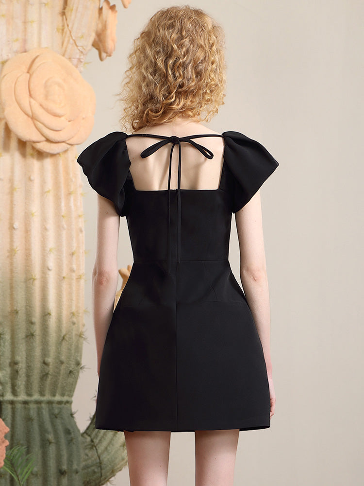 Embroidery Flower Back-OPEN ELEGANT ONE-PIECE Dress