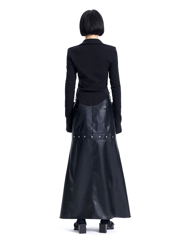 Leather Cool Long Flare Skirt