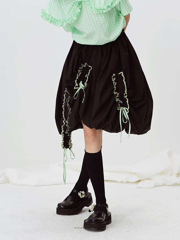 Contrast Color PLEATED RUFFLED SKIRT