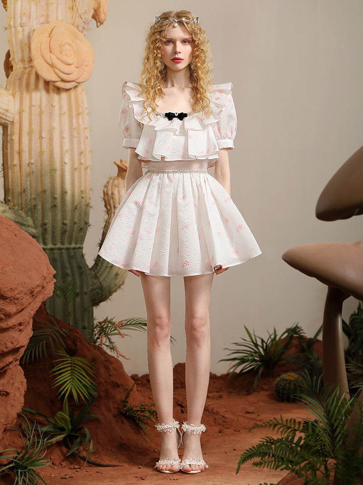 Lace Big-Collar Embroidery Frill Ribbon Sweet ONE-PIECE