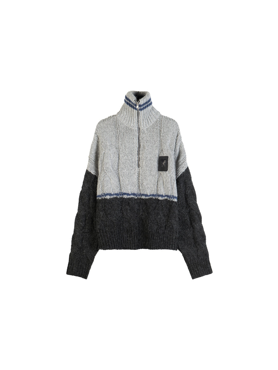 Bi-Color Zip Loose Cable-Knit