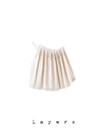 Asymmetry Glossy High-end Pleats Tops