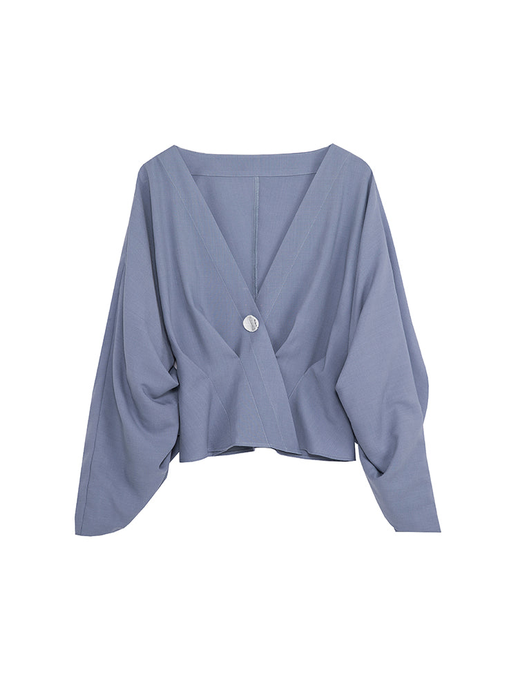 V-neck Drape Classy Chic Balloon-sleeve Blouse