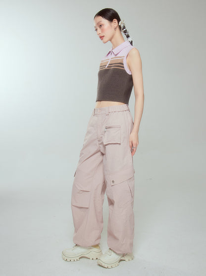 Polo-neck Zip Tight Cropped Summer-Knit