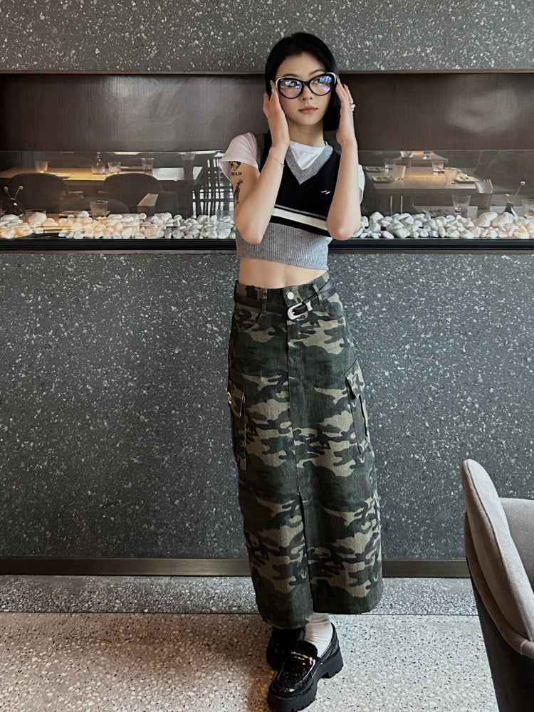 Camouflage Long Wild Slit Jupe