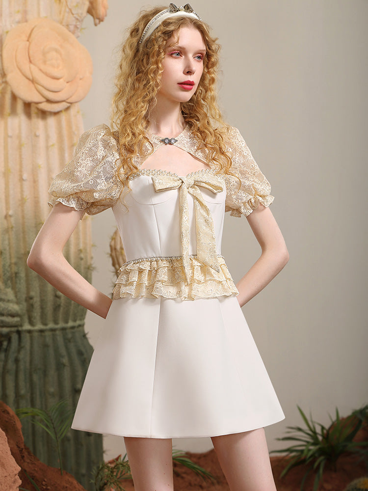 Lace Femineine Sheer Ribbon Frill Derss