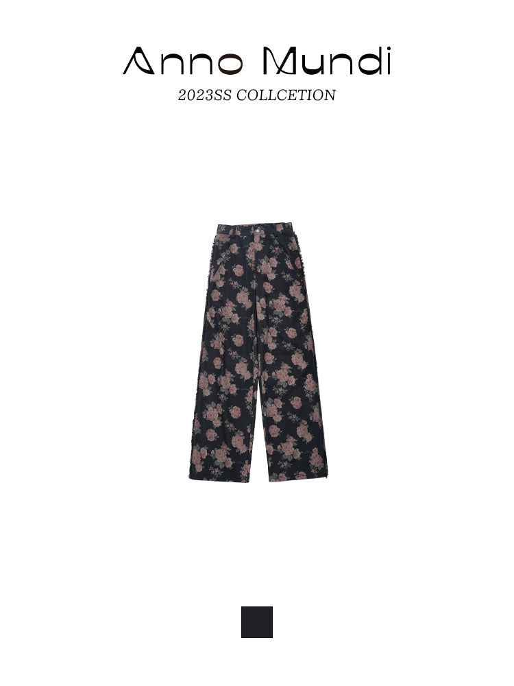 Flower Rose Retro Denim Pants