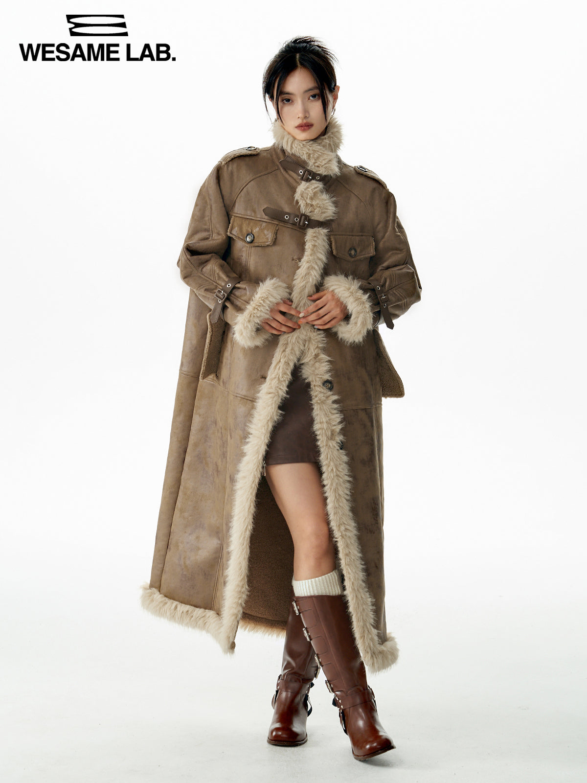 FUR RETRO STAND-COLLAR LONG-COAT