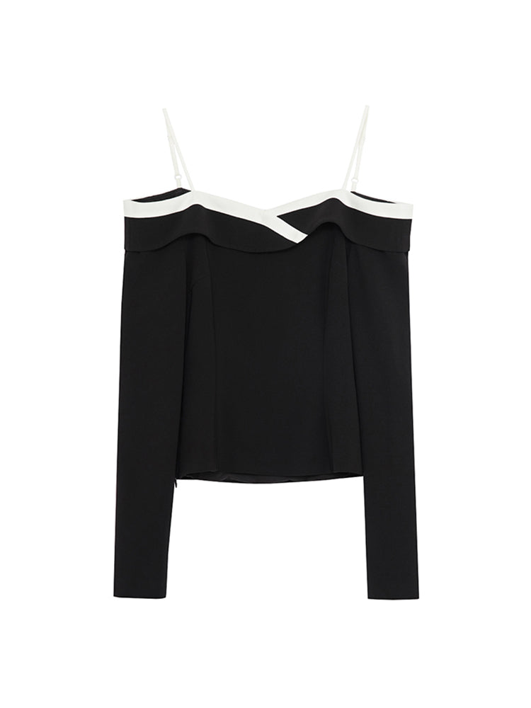 Off-shoulder Classy Chic Contrast Flap Tops