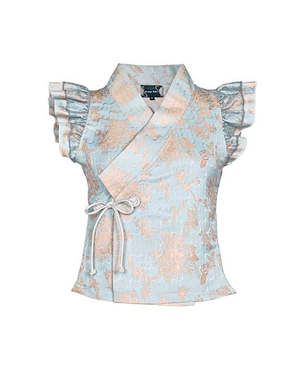 New CHINESE JACQUARD CROSS-COLLAR SHORT TOP