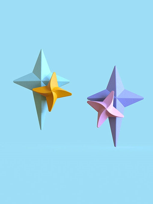 Three-dimensional Star Earrings