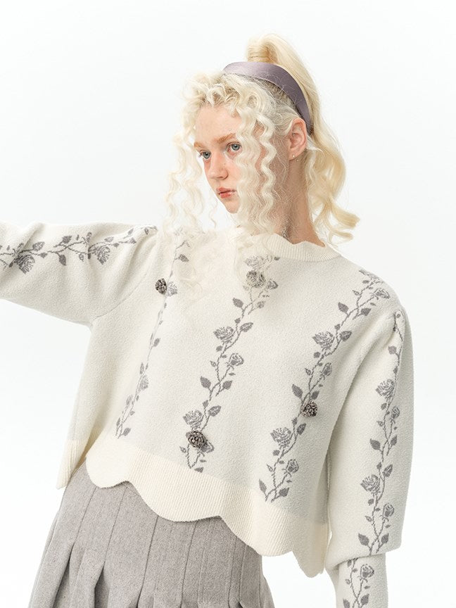 Rose IRREGULAR FLOWER SCALLOP SWEATER KNIT