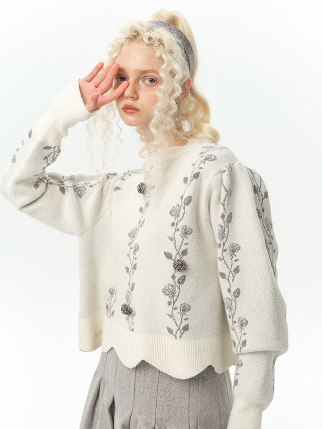 Rose IRREGULAR FLOWER SCALLOP SWEATER KNIT