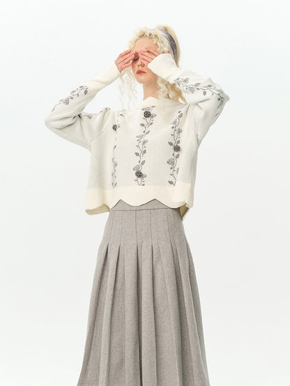 Rose IRREGULAR FLOWER SCALLOP SWEATER KNIT