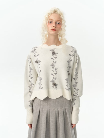 Rose IRREGULAR FLOWER SCALLOP SWEATER KNIT