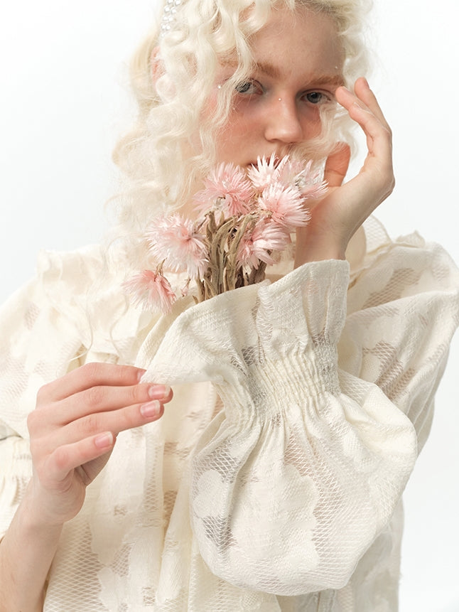 Frill Lace Flower Blouse Skirt