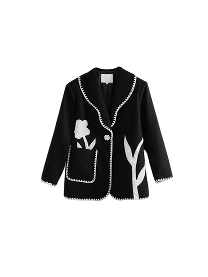 Monotone Silhouette Blume Stickjacke