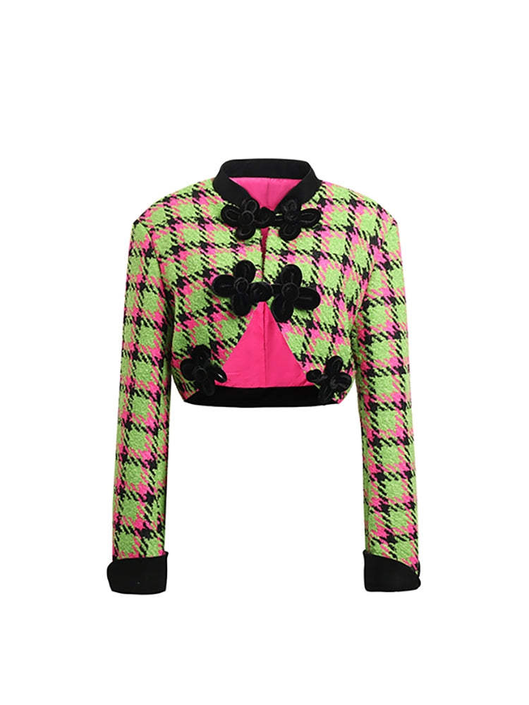 Ribbon Checked Girly Wool Jacket