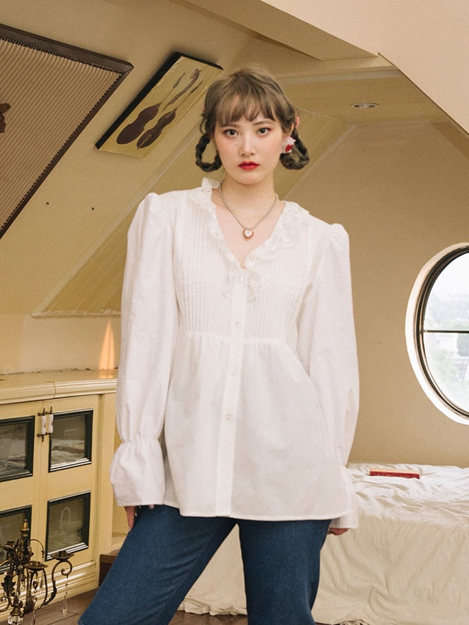 Lose Bluse mit V-Ausschnitt Spitze