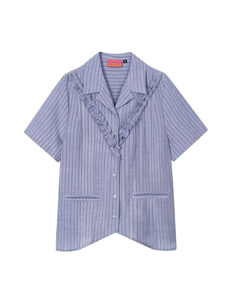 Frill Stripe Loose Shirt