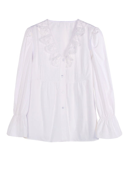 Lose Bluse mit V-Ausschnitt Spitze