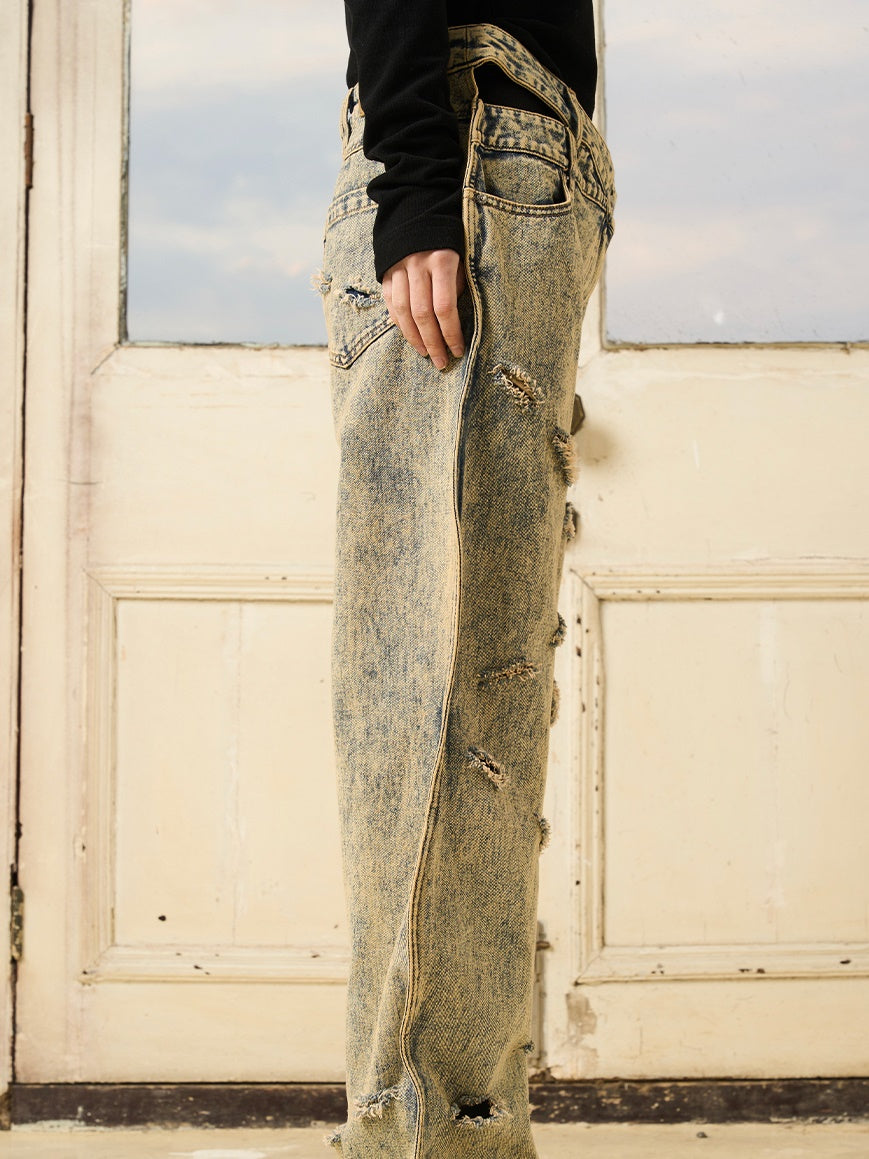 Faded-Denim Wide Nichi Wave Vintage Novel Pants