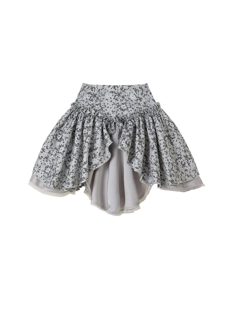 Sweet Asymmetry Flower Frill Skirt