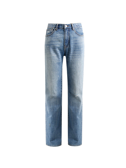 Pantalon droit en jean fané