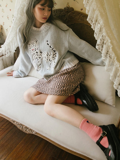 Leopard Embroidery Loose Knit Sweater