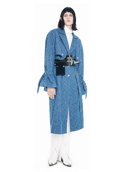 Denim long belt nichi coat