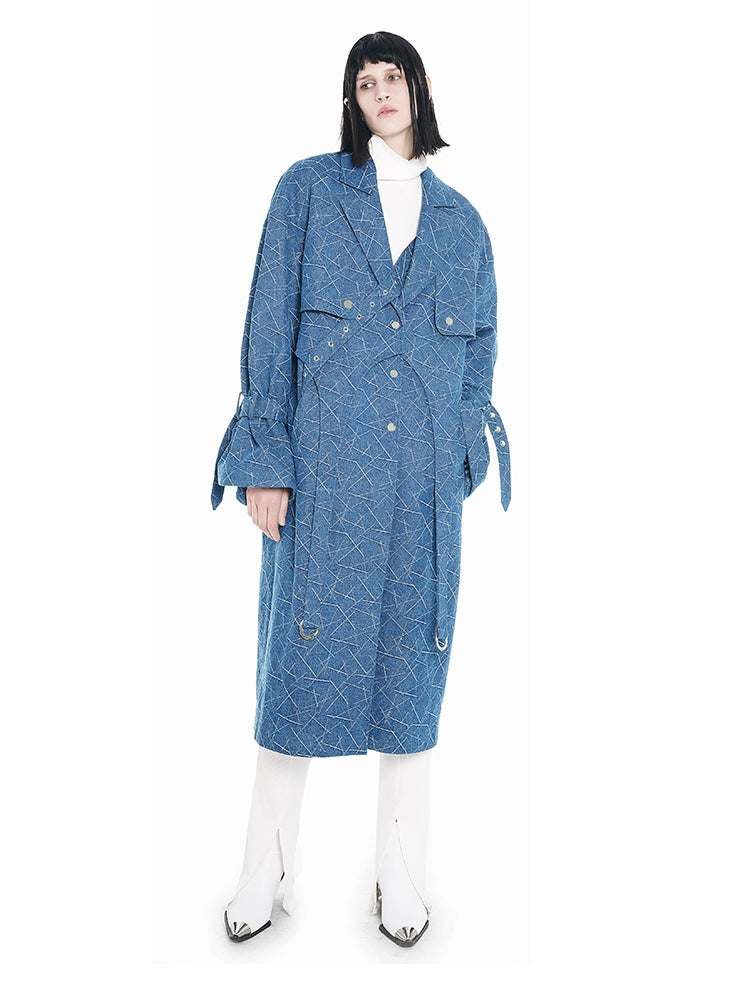 Denim long belt nichi coat