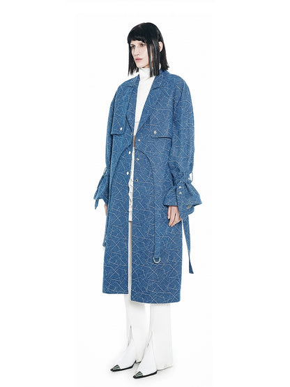 Denim long belt nichi coat