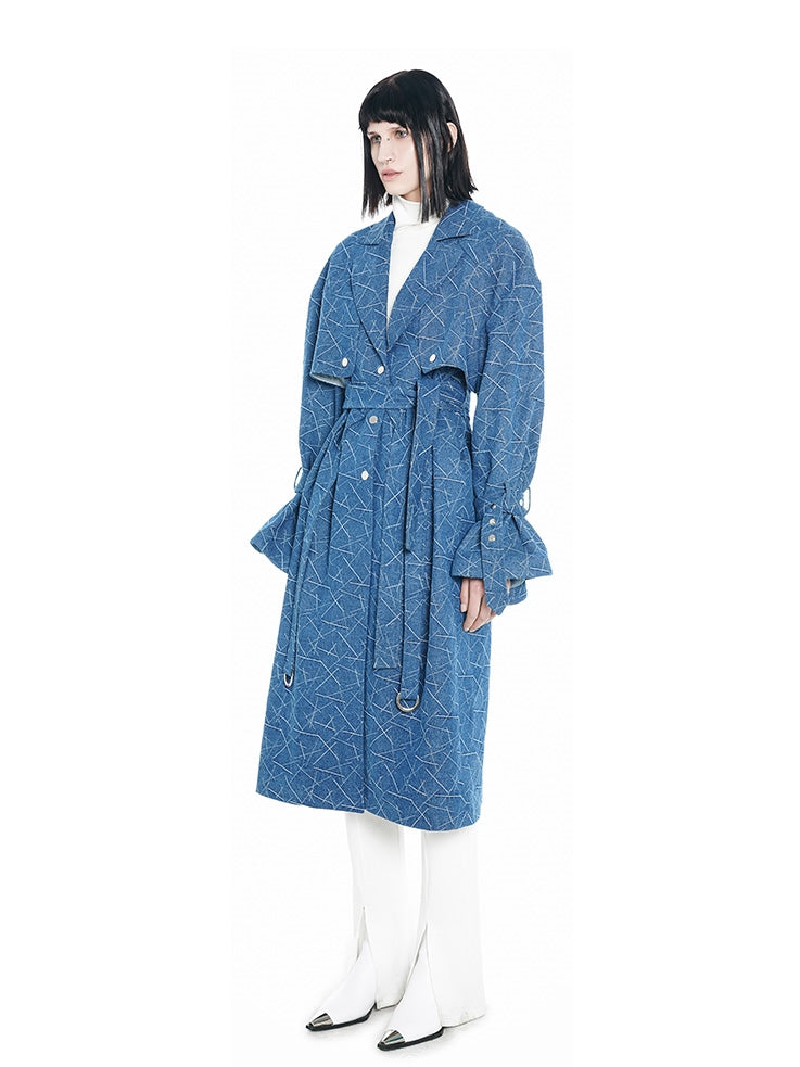 Manteau de nichi à ceinture longue denim