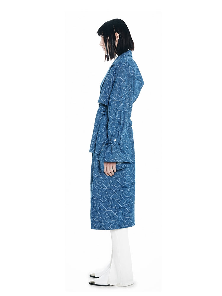 Denim long belt nichi coat