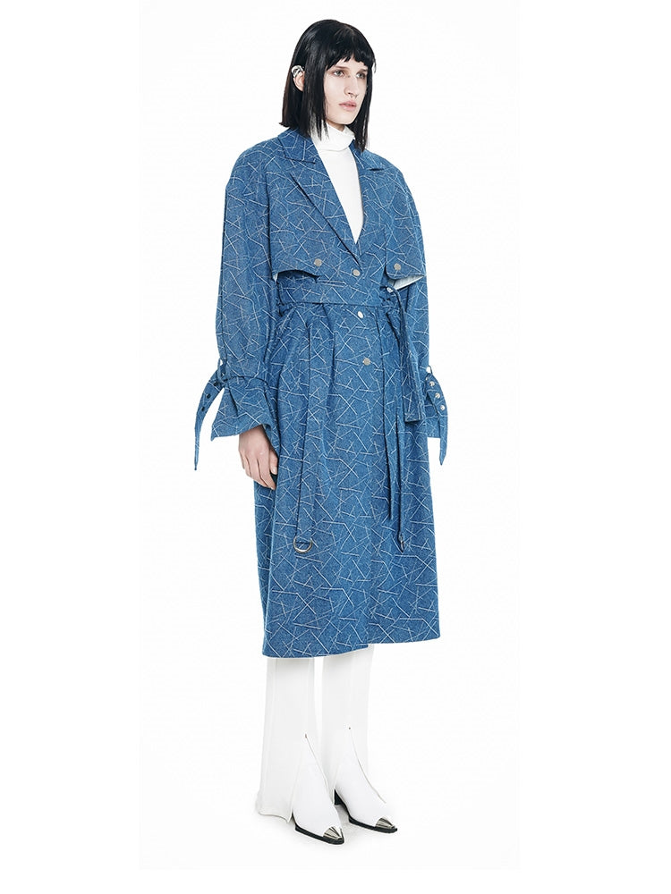 Denim long belt nichi coat