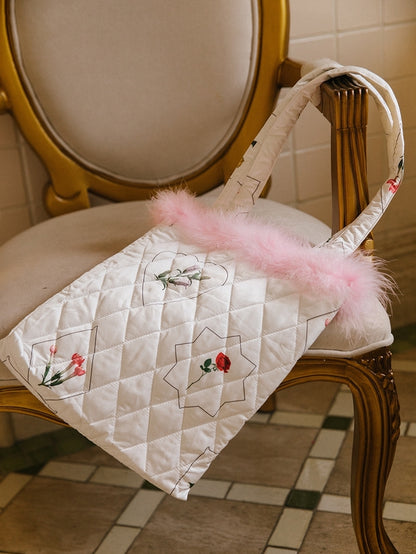 Flower Embossed Quilted Fur Tulip Bag