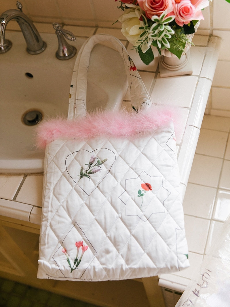 Flower Embossed Quilted Fur Tulip Bag