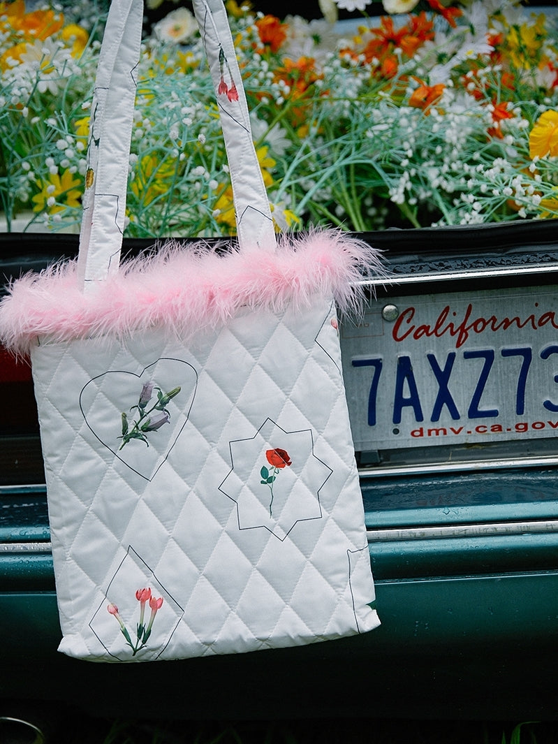 Flower Embossed Quilted Fur Tulip Bag