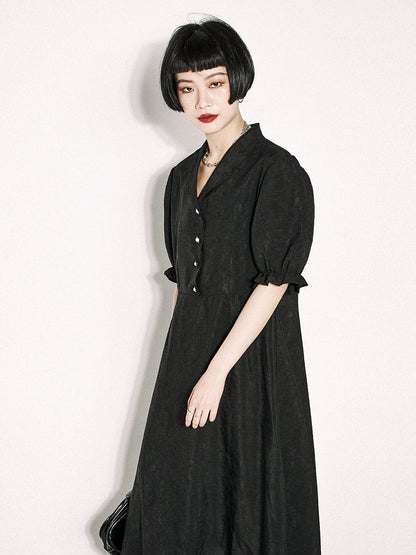 Puff-sleeve Thin Long One-piece