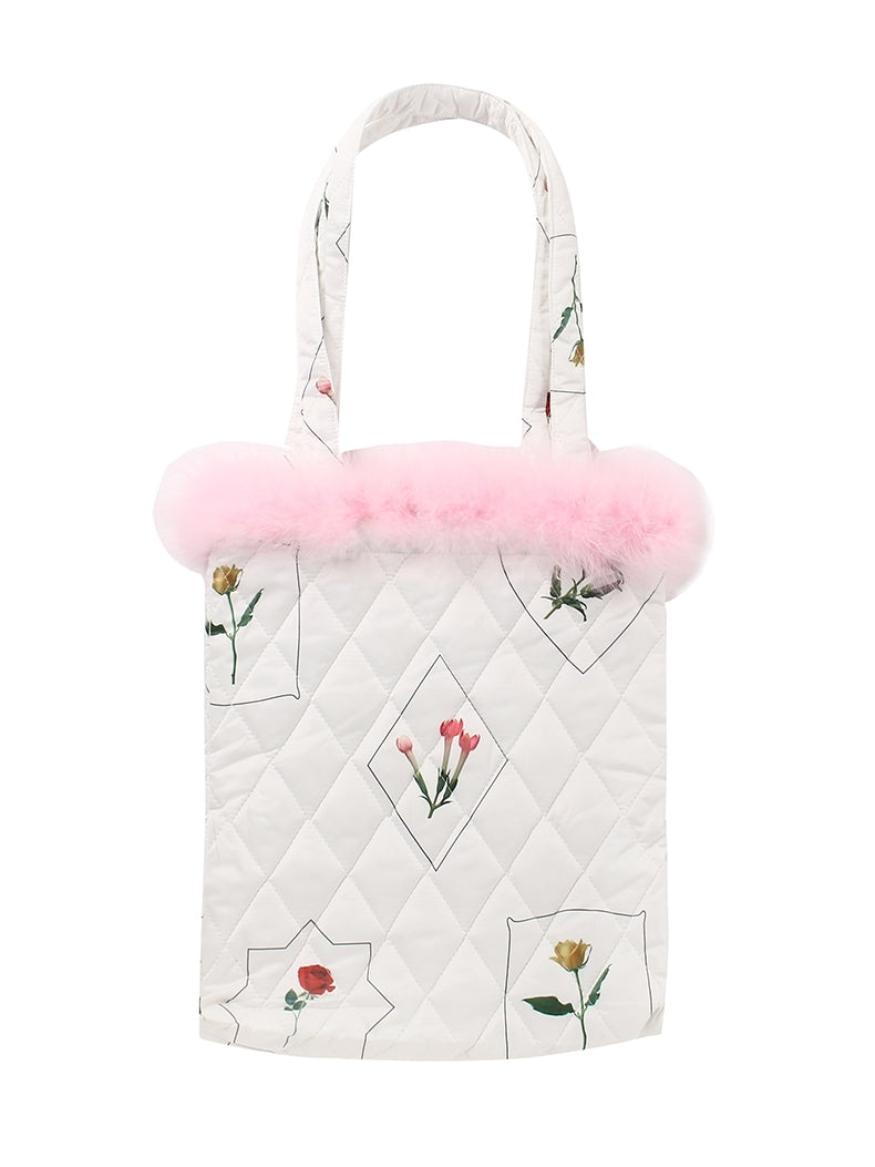 Flower Embossed Quilted Fur Tulip Bag