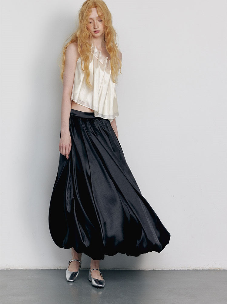 Asymmetry Glossy High-end Pleats Tops