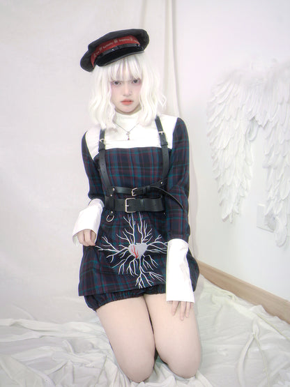 Gothic Checked Plain Embroidery ONE-PIECE