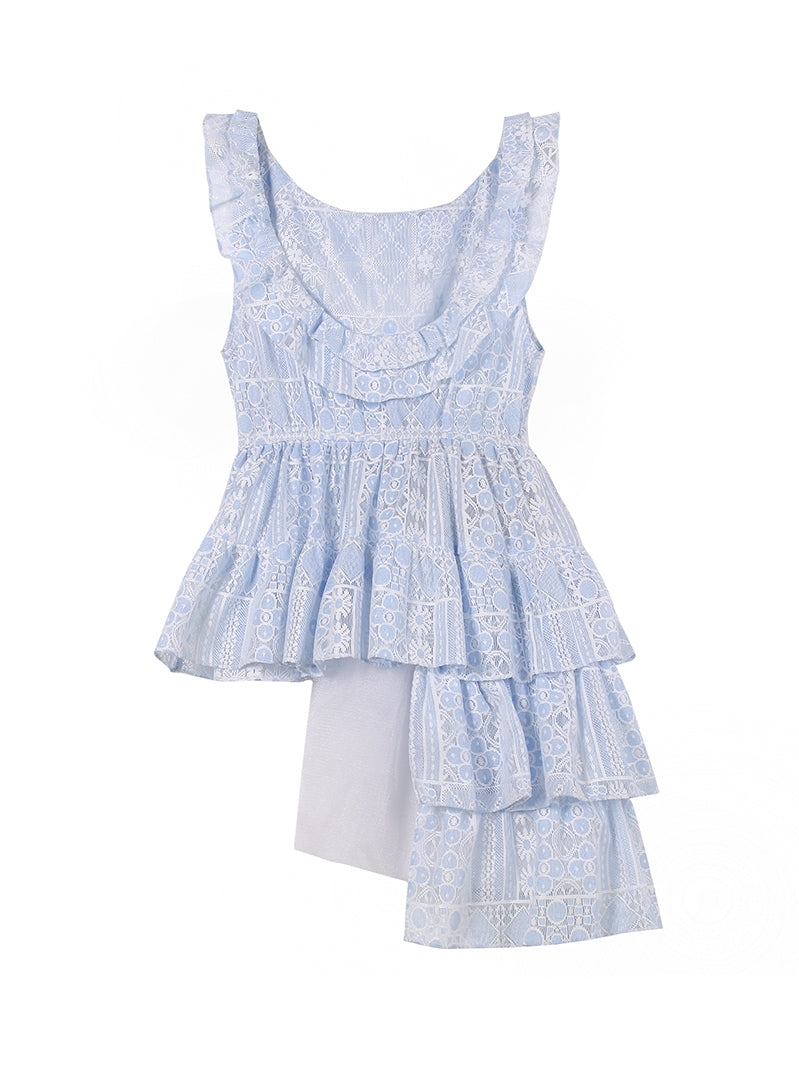 Lace Ruffled Tiered Flare FRILL ONE-PIECE