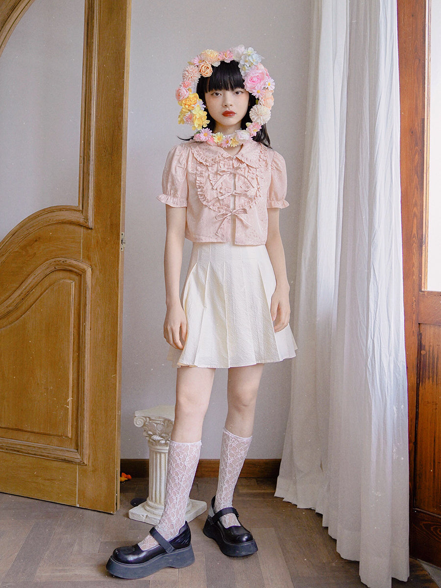 Frill Girly Sweet Ribbon 블라우스