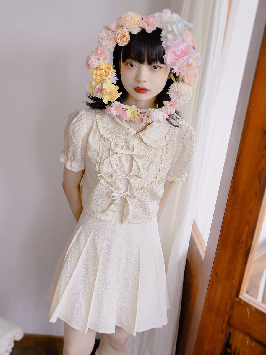 Daytoday Everyday Institute - Girly Kawaii Princess Skirt Lace Bow Petal Design Elastic Waist