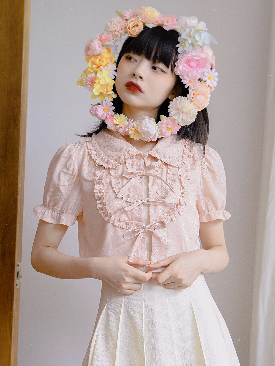 Frill Girly Sweet Ribbon 블라우스