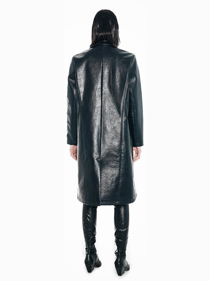 Nichi Irregular Wide-shoulder Leather Coat